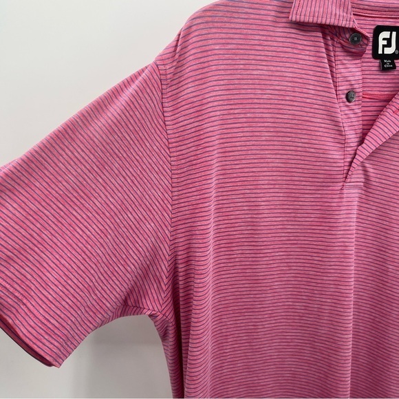 Foot Joy Pink Purple Striped Athletic Golf Polo Shoulder Logo - Picture 3 of 11